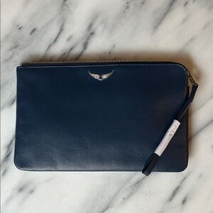 Zadig & Voltaire Navy Blue Leather Clutch NWT